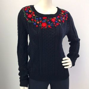 Knit Sweater with Cute Front Floral Detail